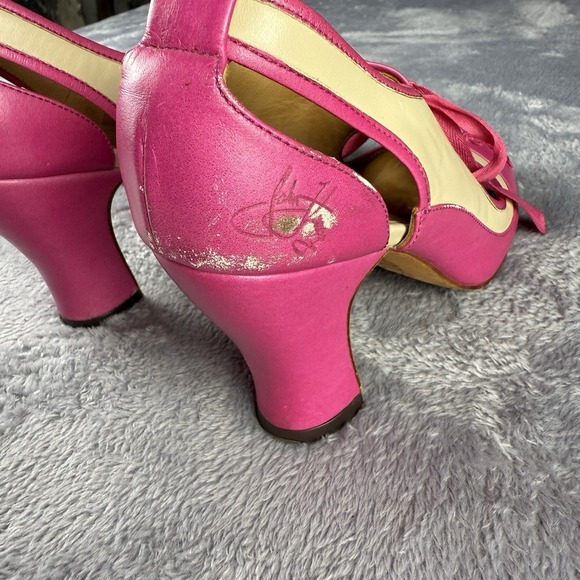 JOHN FLUEVOG Revelation Pink Lace Up Bow Heels Pumps Vintage Womens 6 Retro - Picture 7 of 10